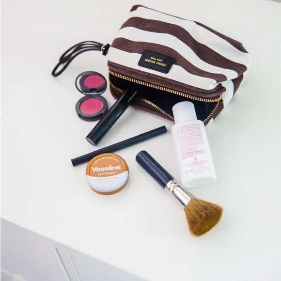 Henri Bendel Canvas Limited Edition Cosmetic Pouch Stripe Brown  7” x 5” - Picture 4 of 7